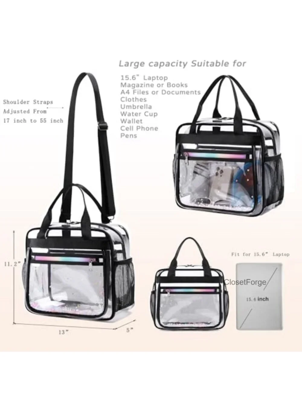 Clear Beach Bag Travel Tote Transparent Backpack Stadium Approved Women